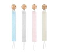 4 Pack Dummy Clip, Mam Dummy Clips for Babies, Pacifier Clips, Soft Cotton Fabric Clips, Secure Dummy Straps for Prams and Car Seats, Assorted Colours (Milk, Grey, Pink, Blue)