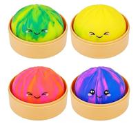 4 Pack Dumpling Squishy,Kawaii Dumplings Squishies Bao Bun Fidget Toyswith Steamer Baskets,Soft Squeeze Stress Relief Sensory Toys for Kids Adults,Rainbow Party Bag Fillers (4 Pack Rainbow)