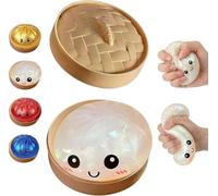 4 Pack Dumpling Squishy Toy, Dumpling Squishy Glitter Toy , Sensory Fidget Toy with Plastic Steamer Box, Stress Relief Fidget Toy, Soft Squeeze Decompression Dough, Giant Glitters Dumplings