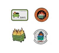 4 Pack Dumpster Fire Enamel Pins - Funny Self-Deprecating Alloy Lapel Pin Set, Humorous Meme Backpack & Jacket Accessories