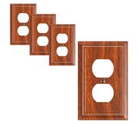 4-Pack Duplex Outlet Cover Plate, Decorative Wood Grain Switch Plates and Outlet Covers, Natural Bamboo Fiber Wall Plates for Electrical Outlets, 1 Gang Receptacle Cover, Corrosion Resistant