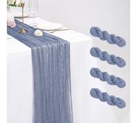 4 Pack Dusty Blue Cheesecloth Table Runner 21 x 120 Inch Rustic Gauze Fabric Table Runner Romantic Long Cheesecloth Table Runner For Weddings, Festivals, Anniversarie, Dinner, Outdoor Parties