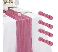 4 Pack Dusty Rose Cheesecloth Table Runner 21 x 120 Inch Rustic Gauze Fabric Table Runner Romantic Long Cheesecloth Table Runner For Weddings, Festivals, Anniversarie, Dinner, Outdoor Parties