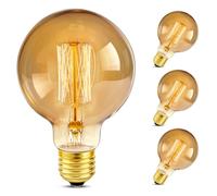 4 Pack E27 Vintage Edison Light Bulbs Dimmable, Amber Glass Warm White 2700K, 400 lumen, ES Edison Screw, G80 Globe Vintage Bulb, Spiral Filament Bulbs, Retro Decorative for Ceiling, Chandelier