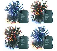 4 Pack Each 5M 60 LED Battery Operated Christmas Tree Lights Indoor Outdoor Cluster String Lights with Timer 8 Modes Dark Green Wire Fairy Light for Xmas Bedroom Garden Decorations (Multicolour)