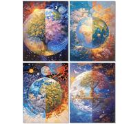 4 Pack Earth Diamond Painting Kits for Adults, Diamond Art for Kids Four Seasons, DIY Full Drill Cross Stitch Embroidery Arts and Crafts for Adults, Gem Art Picture Kits for Wall Decor 60x80cm Z-732T
