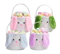 4 Pack Easter Baskets for Kids Cute Soft Empty Bunny Easter Basket Bags with Fluffy Ears and Handle Easter Eggs Hunting Buckets for Boys Girls Easter Gifts Decorations (Pink/Purple/Blue/Green)