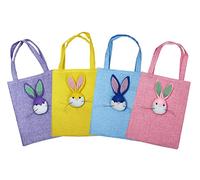4-Pack Easter Bunny Candy Bags - Assorted Color Burlap Gift Bags for Easter Treats, Party Favors, Egg Fillers & Basket Stuffers.