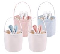 4 Pack Easter Gift Bags with Bunny Ears, Reusable Velvet Treat Bags with Handle for Easter Sweets, Rabbit Ear Candy Bags for Spring Party Favour, Holiday Gift Wrapping (4 pcs)