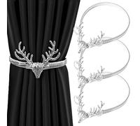 4 Pack Elastic Alloy Curtain Straps,Silver Deer Tie Backs for Curtains, Fashionable and Luxurious Style for Home Office Hotel Window Treatment Deco
