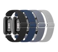 4 Pack Elastic Bands for Fitbit Inspire 3 Bands for Women Men, Soft Adjustable Stretchy Nylon Loop Wristband Sport Replacement Straps for Fitbit Inspire 3 Fitness Tracker (Black+Navy Blue+Denim Blue+