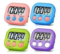 4 Pack Electronic Timer Loud Ring Kitchen Timer for Cooking Big Display Digital Timer Magnetic Backing Stand Electronic Timer for Cooking, Bathing, Gym, Break Time (Pink,Blue,Green,Purple, 4)