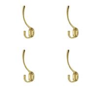 4 Pack Elegant Solid Brass Hat and Coat Hook - 142mm Polished Finish - Wall Mounted Clothing Hook