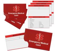 4 Pack Emergency Medical Information Id Card Red Medical Condition and Emergency Contact Id Wallet Card Medical Alert Wallet Card Pocket Size Medication List and Medical Cards for Caretakers (Red)