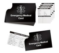 4 Pack Emergency Medical Information Id Card Red Medical Condition and Emergency Contact Id Wallet Card Medical Alert Wallet Card Pocket Size Medication List and Medical Cards for Caretakers (Black)