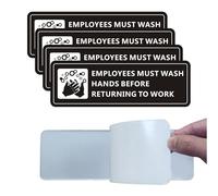(4 Pack) Employees Must Wash Hands Sign, Self-Adhesive Metal Signage for Bathroom Office, Waterproof Aluminum Signs for Indoor Outdoor (9x3, Black)