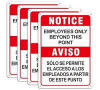 (4 Pack) Employees Only Beyond This Point Sign Bilingual, No Unauthorized Entry, 10 x 7 Inches English Spanish Aluminum Staff Only Sign, No Customers Allowed In Work Area, Waterproof, Easy To Mount