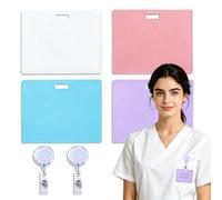4 Pack Erasable Badge Note Reusable Erasable Buddy with 2Pcs Clip Upgrade Silicone Vertical Badge Notepad Alcohol-Wipe Erasable Whiteboard for Office Doctors, Nurses (Horizontal)