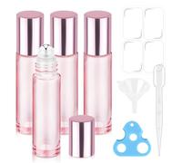 4 Pack, Essential Oil Roller Bottles, Pink Glass Roller Balls for Essential Oils, 10ml Empty Rollerball Bottles for Travel Refillable Roll on Perfume Bottles with Pink Caps