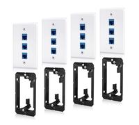 4 Pack Ethernet Wall Plate 3-Port Cat6 Keystone Jack RJ45 Outlet Female to Female with Low Voltage Mounting Bracket
