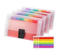 4 Pack Expanding File Folder A6 Size 13 Pockets Portable Rainbow Document Organiser Multicoloured Plastic Expandable Organizer Wallet Case with Colored Labels Index