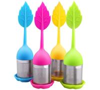 4-Pack Extra Fine Mesh Tea Infuser with Drip Tray - 18/8 Stainless Steel Fine Mesh Tea Cup with BPA-Free Silicone Lid - Perfect Tea Balls Tea Strainers - Maple Leaf Design