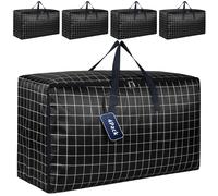 4 Pack Extra Large Storage Box with Lids for Moving House, Wardrobe Heavy Duty Laundry Storage Bags with Zips for Clothes, Strong Organiser Packing