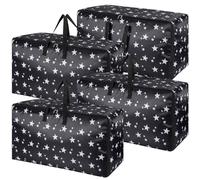 4 Pack Extra Large Storage Boxes with Lids, Heavy Duty Storage Boxes for Moving House Big Strong, Waterproof Clothes Storage Bags with Zips, Laundry Bags