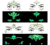 4 pack Face Gems Glow in the Dark, Face Jewels Stickers for Festivals, Glitter Face Gems Stickers, Eyes Face Body Temporary Tattoos Suits for Party, Rave Festival, Halloween