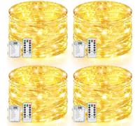4-Pack Fairy Lights Battery Operated, 10M 100LED Twinkle Light 8 Modes with Remote Timer Control Copper Wire String Lights Dimmable Waterproof Indoor for Bedroom DIY Party Christmas Decor, Warm White