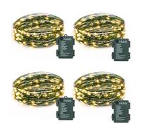 4 Pack Fairy Lights Battery Operated, 16.4 Ft 50 LED Starry Fairy Lights with Auto Timer Dark Green Copper Wire Twinkle Lights for Wedding Bedroom Christmas Decor (Warm White)