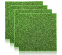 4 Pack Fake Grass Decor 6 X 6 Inches Green Artificial Grass, Miniature Fairy Garden Turf Squares for Craft, Outdoor Decor, Dollhouse DIY Ornament