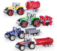4 Pack Farm Tractor Toys with Trailer, Metal Alloy Kids Tractor Toy For Boys Detachable Die-Cast Farm Truck Toys for Kids 3 4 5 6 7 8 Birthday Gifts and Cake Decorations, Large