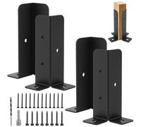 4 Pack Fence Post Brackets, Black Thick Fence Post Support with Screws, Adjustable Bolt down Post Supports, Fence Brackets for Wooden Posts for Supports Deck, Porch Handrail & Railing