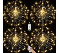 4 Pack Firework Lights - 120 LED Copper Wire String Lights with 8 Modes, Dimmable, Remote Controlled, Waterproof for Party, Home, Christmas, Garden, Outdoor Decoration