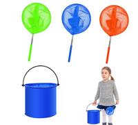 4 Pack Fishing Nets for Kids and Foldable Bucket Set, Telescopic Butterfly Net, Fishing Nets for Kids, Kids Bug Butterfly Catcher, 3 Colours Mesh Nets for Beach Ponds Pool Outdoor Garden Activities