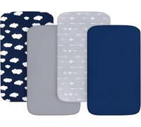 4 Pack Fitted Travel Cot Sheets 95x65cm - Ultra Soft Breathable Baby Crib Mattress Cover | Navy Cloud