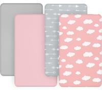 4 Pack Fitted Travel Cot Sheets 95x65cm - Ultra Soft Breathable Baby Crib Mattress Cover | Pink Cloud