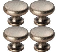 4 PACK | Flat Faced Round Door Knob - 34mm Diameter - Pewter Small Cabinet Handle | Small Cupboard Door Knob - Wardrobe Cabinet Pull Handle - Suitable for Lightweight Internal Doors