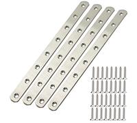 4 Pack Flat Mending Plate for Wood, Stainless Steel Straight Brackets 300mm / 12" Length 8 Screw Hole Flat Repair Fixing Wood Brace Joining Plates Connector with Fixing Screws