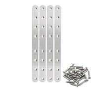 4 Pack Flat Mending Plate for Wood,ULIFESTAR Stainless Steel Straight Brackets 250mm / 10" Length 8 Screw Hole Flat Repair Fixing Wood Brace Joining Plates Connector with Fixing Screws