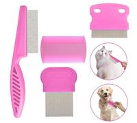 4 Pack Flea Comb for Dogs Cats, Dog Hair Comb Grooming Tool Double Sided Professional Lice Comb for Removing Tear Stains, Fleas, Dandruff, Lice