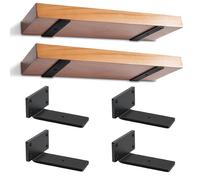 4 Pack Floating Shelf Brackets 12.5 cm, Heavy-Duty Black Scaffold Board Shelf Brackets, Wall-Mounted Metal Wall Shelf Support, 75KG Load Capacity(Black)