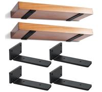 4 Pack Floating Shelf Brackets 20 cm, Heavy-Duty Black Scaffold Board Shelf Brackets, Wall-Mounted Metal Wall Shelf Support, 75KG Load Capacity(Black)