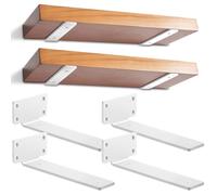 4 Pack Floating Shelf Brackets 25 cm, Heavy-Duty Scaffold Board Shelf Brackets, Wall-Mounted Metal Wall Shelf Support, 75KG Load Capacity(White)