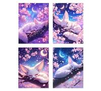 4 Pack Flower Diamond Art for Kids Foxes Diamond Painting Crystal Art Kits DIY Full Rhinestone Dimond Painting for Kids/Beginners, 5D Embroidery Mosaic Crafts Picture for Home Wall Decor 24x36in z495f