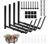 4 Pack Flower Window Box Bracket, Adjustable Planter Box Bracket, Heavy Duty Iron Flower Box Holder Wall Mount Planter Shelving for Brick Window Sill, Fence, Balcony, Outdoor, Patio, Garden