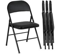 4 Pack Folding Chairs Padded Seat Metal Frame Dining Chairs Black Indoor