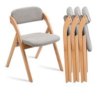 4 Pack Folding Chairs with Cushioned Seats - Padded Foldable Wooden Dining Chairs with Removable Covers Extra Seating for Kitchen Office Wedding Party & Picnic Grey