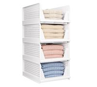 4 Pack Folding Closet Organizers Storage Box, Stackable Storage Bins, Plastic Drawer Basket Closet Storage for Wardrobe Cupboard Kitchen Bathroom Office White-4L